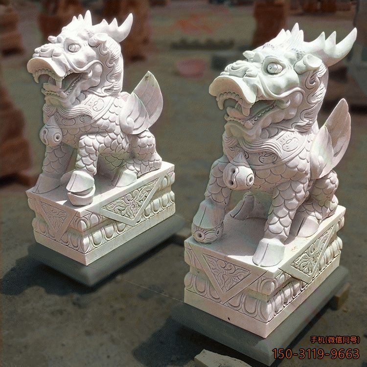 辟邪麒麟瑞獸_漢白玉大理石動(dòng)物石雕 辟邪麒麟瑞獸_漢白玉大理石動(dòng)物石雕
