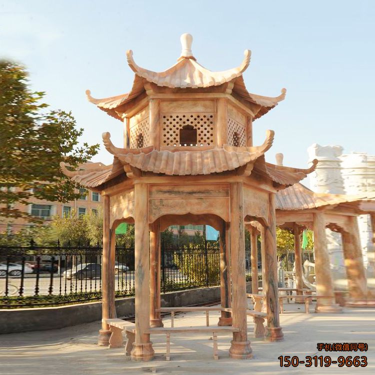 雙層六角涼亭_園林景區觀賞亭雕塑