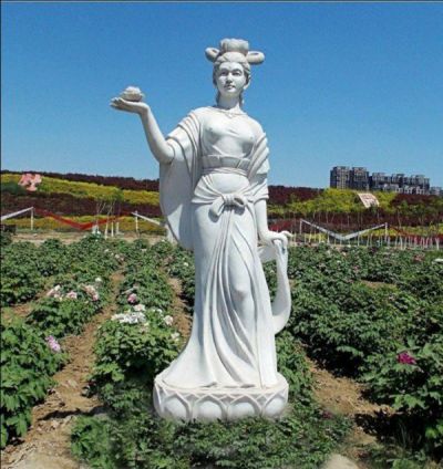漢白玉戶(hù)外景區(qū)大型荷花仙女雕塑
