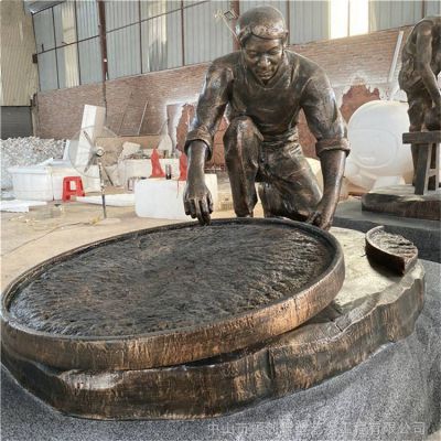 玻璃鋼仿銅農民制茶人物主題雕像茶園景區(qū)美陳小品