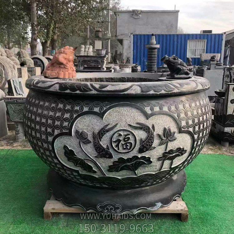 青石大水缸，石雕缸雕塑