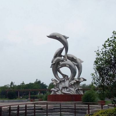 抽象創意景觀不銹鋼戶外廣場大型擺件海豚