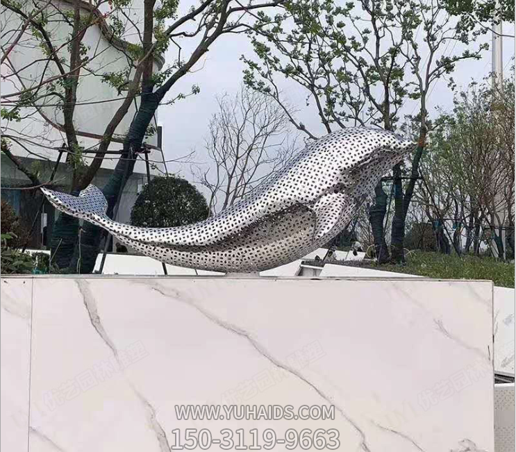 不銹鋼海豚景觀擺件，城市園林創意動物擺件雕塑