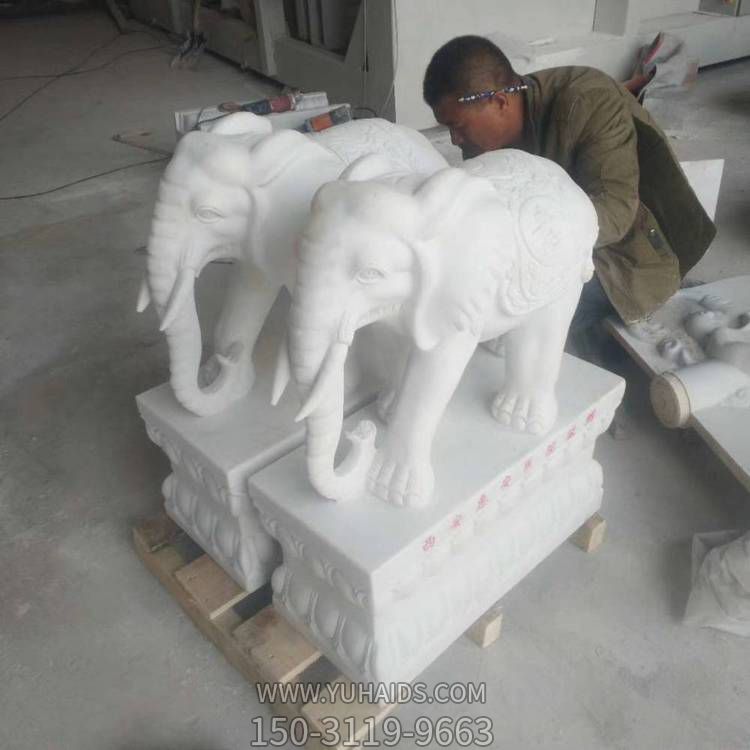 石雕小象一對(duì)招財(cái)鎮(zhèn)宅門(mén)墩 別墅園林門(mén)口擺件雕塑