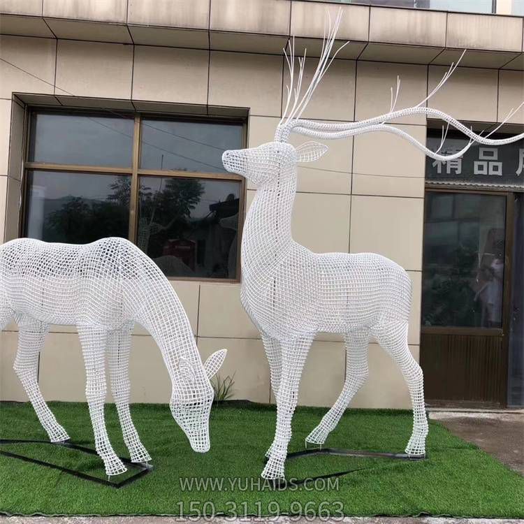 鐵藝不銹鋼鏤空動物發光母子鹿景觀公園草坪擺件雕塑