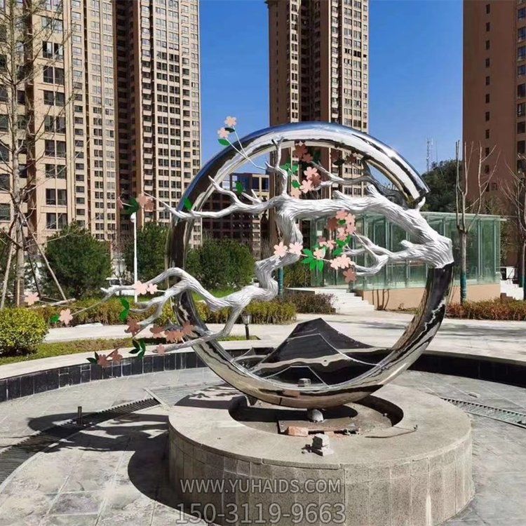 古風梅花創意不銹鋼景觀雕塑，古意盎然的水景裝飾
