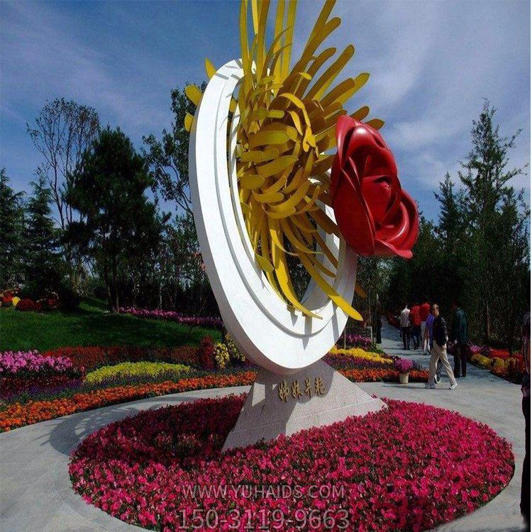 姊妹并艷，不銹鋼創(chuàng)意玫瑰花、菊花景觀雕塑