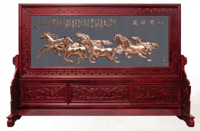 八駿雄風銅雕屏風