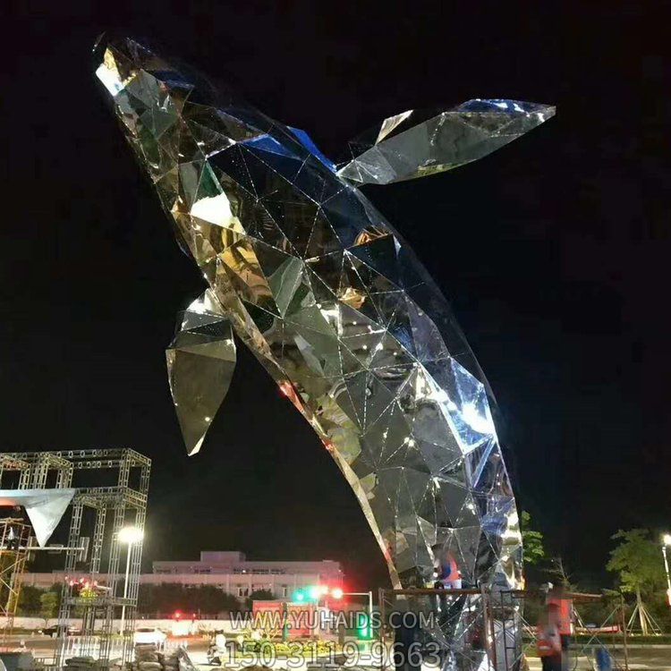 創意不銹鋼幾何鯨魚雕塑城市廣場擺放抽象景觀雕塑