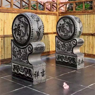 青石石雕戶(hù)外庭院門(mén)口一對(duì)鎮(zhèn)宅抱鼓石雕塑