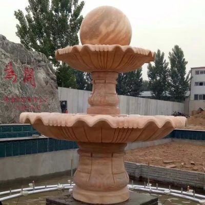 企業噴泉擺放天然晚霞紅二層風水球流水水缽