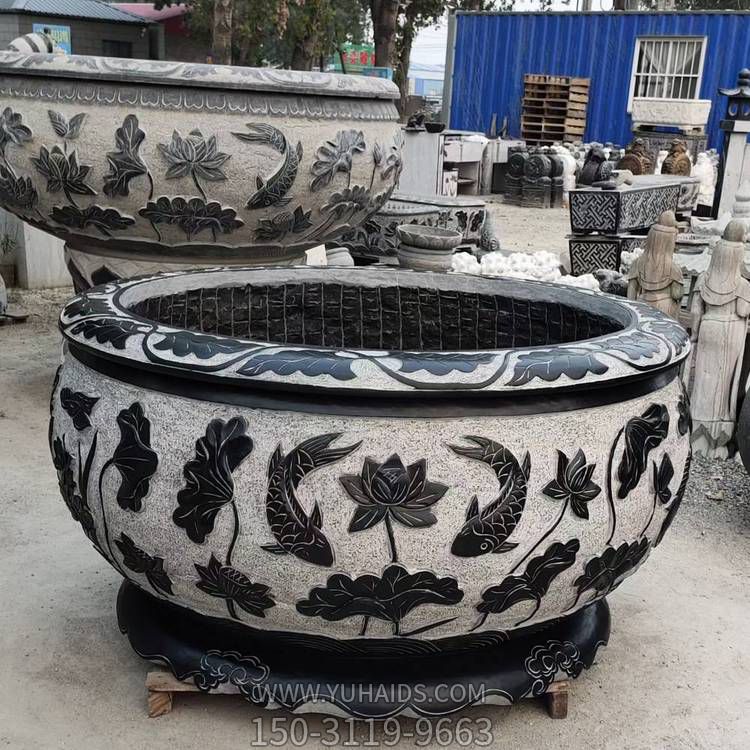 天然青石仿古石雕魚缸花盆 庭院荷花缸戶外花園養魚池水缸<a href=