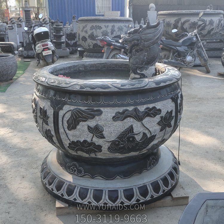石雕青石魚缸仿古做舊圓缸流水擺件 園林庭院裝飾擺件雕塑