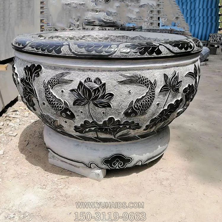批量定制青石石雕花盆魚(yú)缸 仿古做舊戶外園林廣場(chǎng)裝飾石花盆_5804雕塑