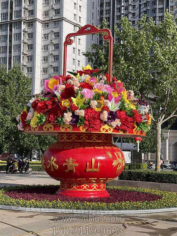 景區廣場大型景觀裝飾品玻璃鋼彩繪國慶大花籃雕塑