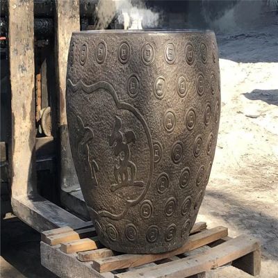 聚寶盆，仿古石雕，招財(cái)擺件