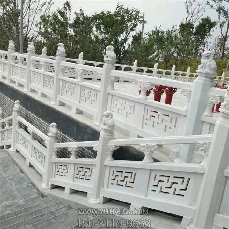 天然優質石材浮雕鏤空花紋寺院臺階扶手欄桿雕塑