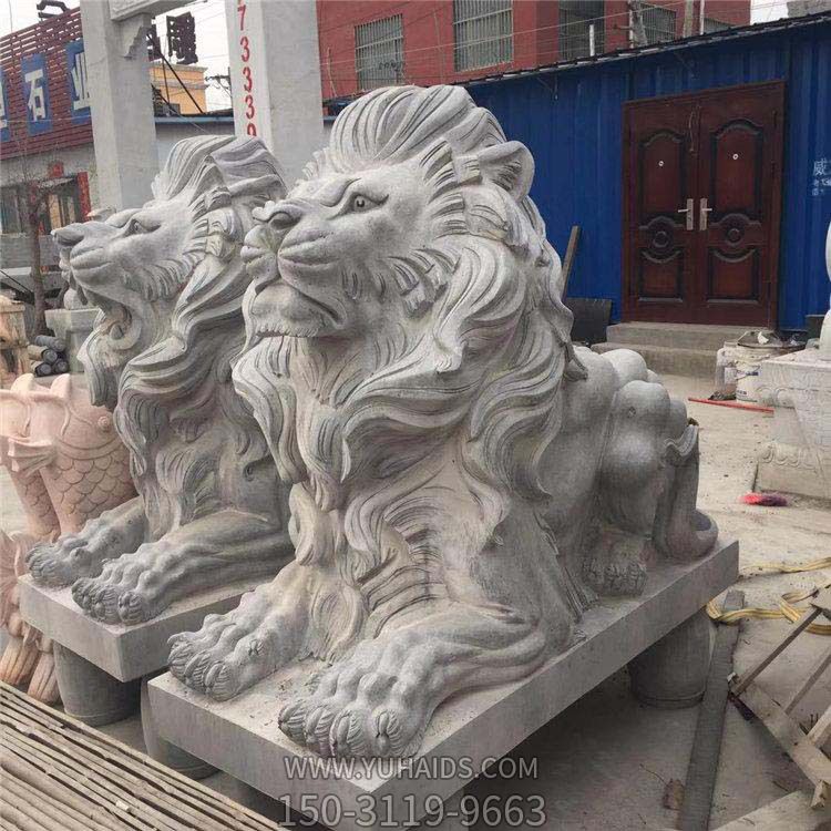 公園景區大型青石石雕一對獅子雕塑 公園景區大型青石石雕一對獅子雕塑