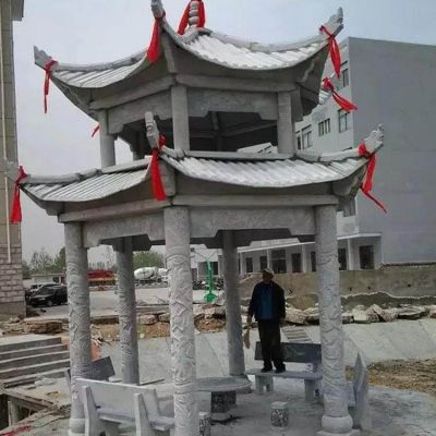 青石仿古中式園林景區涼亭擺件 