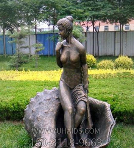 公園景區銅雕坐在海螺上的女孩雕塑 公園景區銅雕坐在海螺上的女孩雕塑