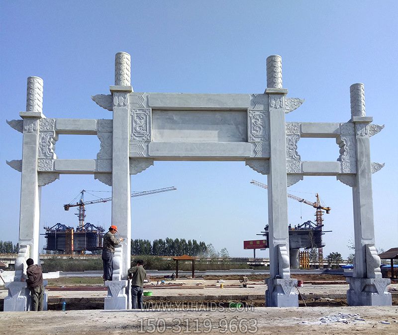 大型四柱簡約村口漢白玉牌坊雕塑 大型四柱簡約村口漢白玉牌坊雕塑